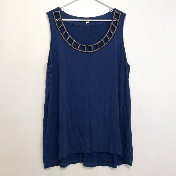 Lane Bryant Tops - LANE BRYANT Plus Size Navy Blue Beaded Bead Embellished Cutout Tunic Top Blouse